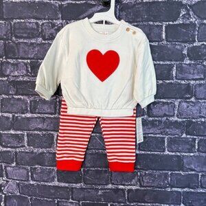 Cat & Jack Cream 6-9 Months Baby Heart Top Striped Pants Set Red White